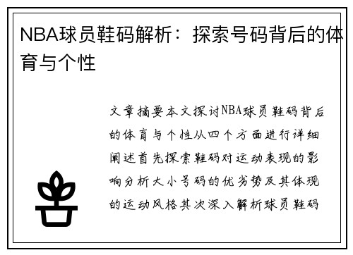 NBA球员鞋码解析：探索号码背后的体育与个性
