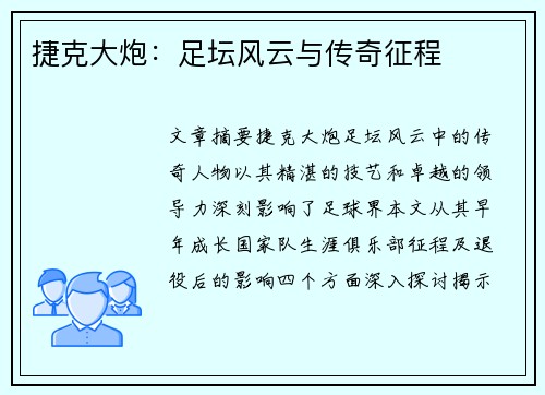 捷克大炮：足坛风云与传奇征程